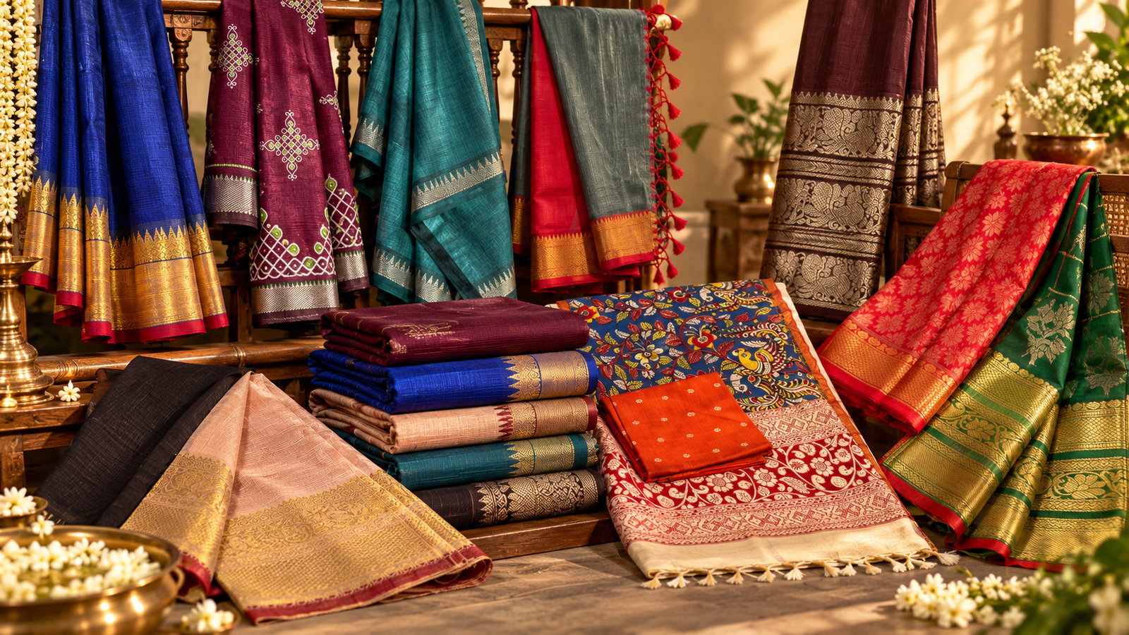 Illustrative creative for Mangalagiri saree collection marketing
