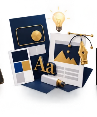 Creative and branding illustration with typography, design tools and brand artwork