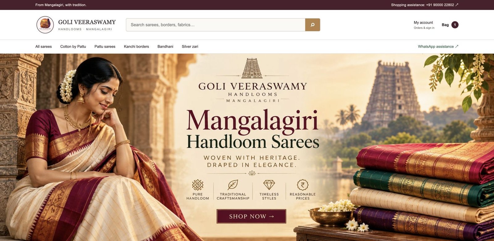 Goli Veeraswamy Handlooms website homepage, built by DK Digital Marketing Services