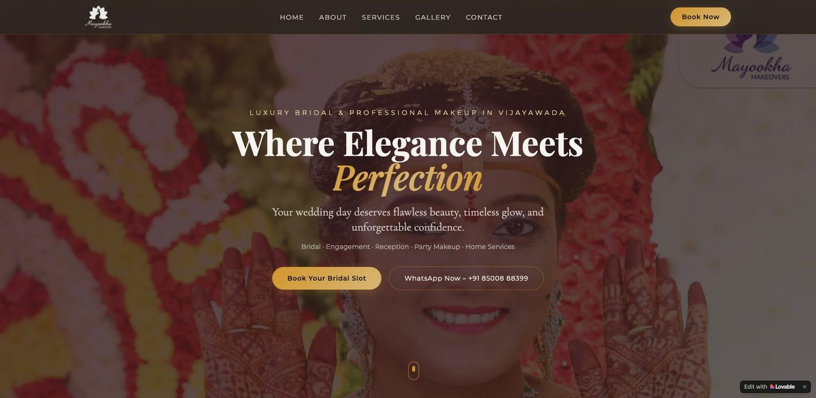 Mayookha Makeovers website homepage, built by DK Digital Marketing Services