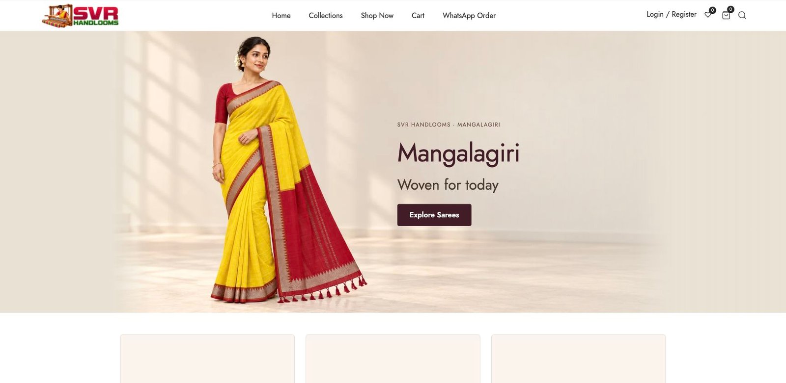 SVR Handlooms website homepage, built by DK Digital Marketing Services