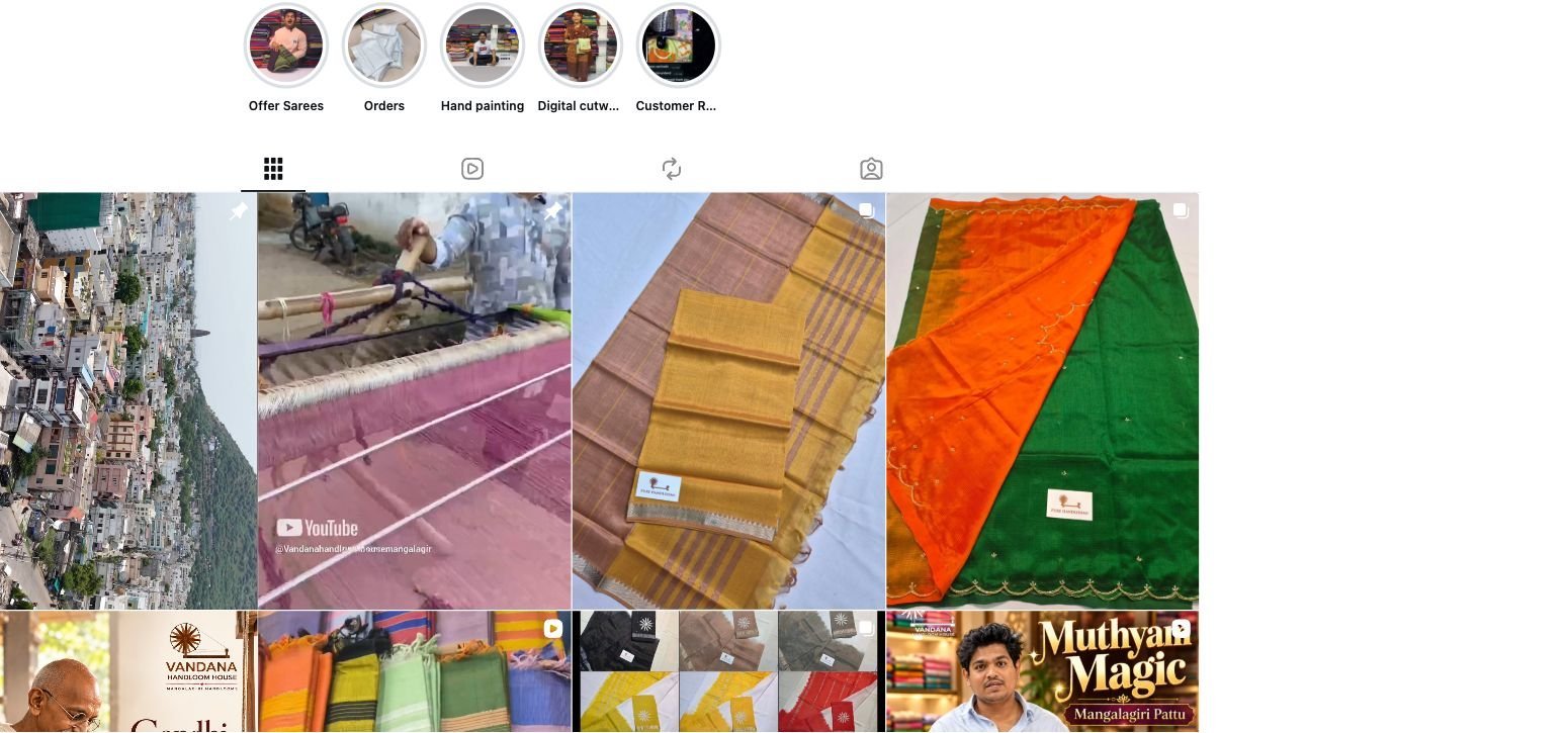 Archived screenshot of the Vandana Handlooms Instagram profile
